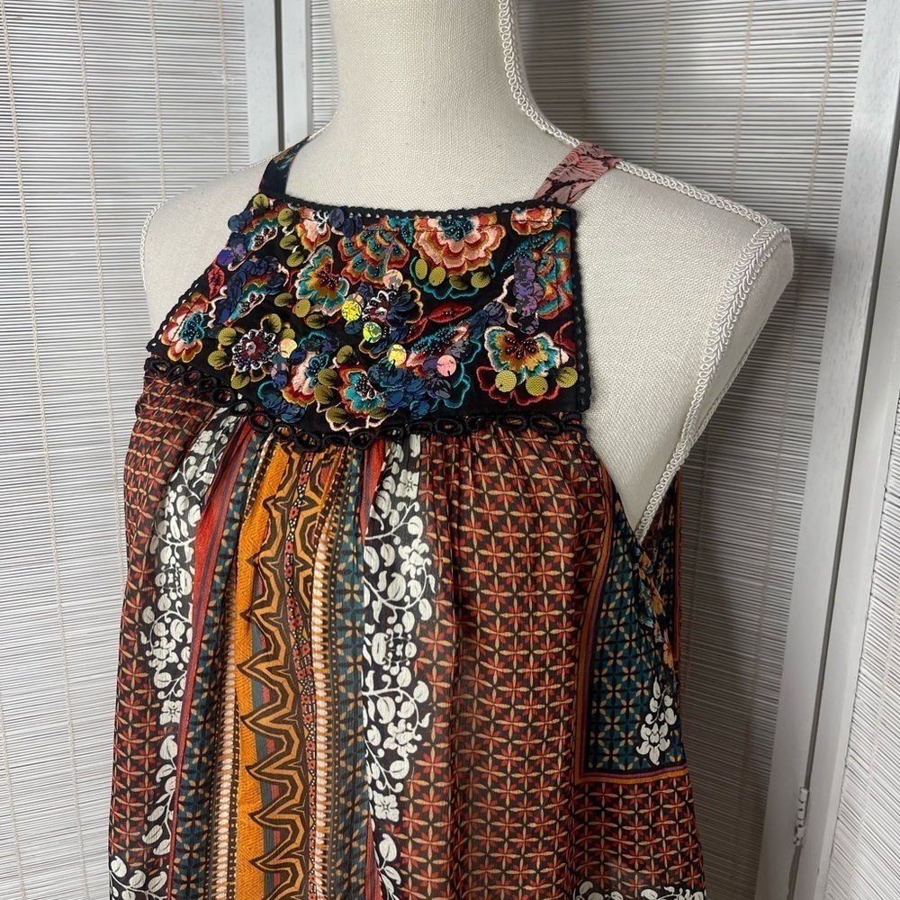 Bhanuni by Jyoti Tank Fiona Embroidered Floral Sequin Halter Tie Back Size XS - Picture 2 of 8